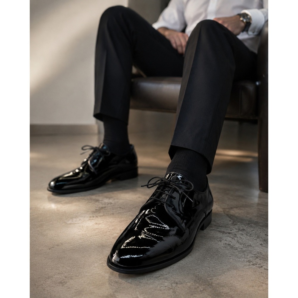 Vito Rufolo Mens Black Patent Leather Derby Dress Shoes Formal Tuxedo Wedding 12